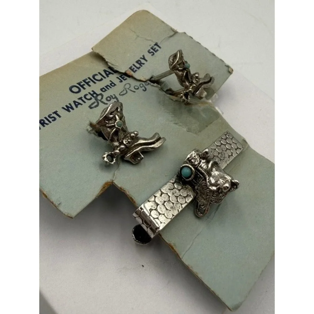 Vintage Roy Rogers Cuff Links and Tie Clasp/Bar Wrist Watch Jewelry Set